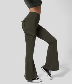 Halara נשים מכנסי יוגה מתלקחים עם מותן גבוה XX0PF250 בגדים פעילים ירוק אורן בודד