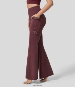 Halara נשים מכנסי יוגה מתפרצים עם אבזם מתכוונן בכיס צד גבוה softlyzero eco XX0PF341 בגדים פעילים מהגוני אדום