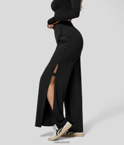 Halara נשים מכנסי יוגה עם רגליים רחבות בכיס צד גבוה softlyzero eco XX0PF194 בגדים פעילים שָׁחוֹר