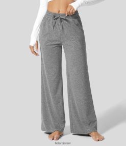 Halara נשים מכנסי יוגה עם שרוך צד בגובה בינוני XX0PF142 בגדים פעילים אפור בהיר מנומר