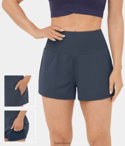 Halara נשים מכנסי יוגה קצרים 2 ב-1 עם מותן גבוה בגזרה 2.5 אינץ' XX0PF1273 בגדים פעילים ערפל אפור כחול