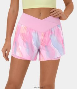 Halara נשים מכנסי יוגה קצרים מתייבשים במהירות 4 אינץ' עם כיס צד מוצלב 2 ב-1 בצבעי מים XX0PF1300 בגדים פעילים אמונה זהב