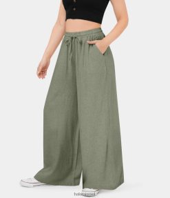 Halara נשים מכנסי כותנה מזדמנים בכיס צדדי עם שרוך אלסטי XX0PF215 הַלבָּשָׁה ירוק אפור כהה