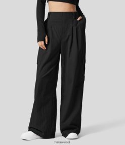 Halara נשים מכנסי כותנה מזדמנים עם מותניים גבוהים עם ריבוי כיסים רחבים XX0PF185 הַלבָּשָׁה שָׁחוֹר