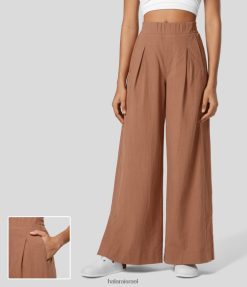 Halara נשים מכנסי כותנה מזדמנים עם רוכסן מותן גבוה בכיס צד מפוצל מכפלת רגל רחבה XX0PF174 הַלבָּשָׁה אדום חלודה