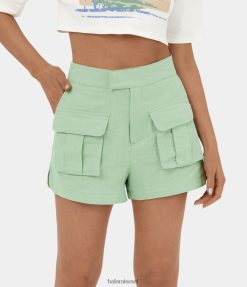 Halara נשים מכנסי כותנה מזדמנים קז'ואל מכנסי כותנה עם מותן גבוה כיס דש צד כיס 2.5 אינץ' XX0PF279 הַלבָּשָׁה קצף אקווה