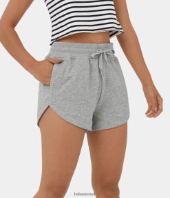 Halara נשים מכנסי כותנה קז'ואל 2.5 אינץ' עם שרוך צד עם שרוך מותן גבוה XX0PF1278 הַלבָּשָׁה אפור ערפל