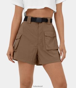 Halara נשים מכנסי מטען מזדמנים 4 אינץ' עם כפתור חגורת מותן גבוה XX0PF262 בגדים פעילים אגוז