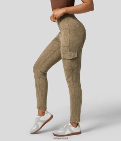 Halara נשים מכנסי מטען מזדמנים שטופים בגזרה גבוהה עם מספר כיסים XX0PF276 בגדים פעילים מוכתם חום צהוב