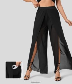 Halara נשים מכנסי נופש עם מותניים גבוהים 2 ב-1 צד מפוצל רגל ישרה ניגודיות רשת XX0PF453 הַלבָּשָׁה שָׁחוֹר
