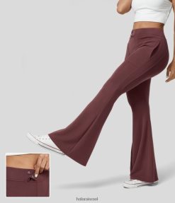 Halara נשים מכנסי סופר מתלקחים עם כפתור גבוה בכיס צד XX0PF305 בגדים פעילים אדום oxblood