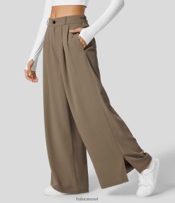 Halara נשים מכנסי עבודה עם כפתור מותן גבוה רוכסן צד משוכפל מכנסי מכפלת מפוצלת XX0PF147 הַלבָּשָׁה גוון ספיה