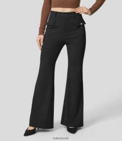 Halara נשים מכנסי עבודה עם כפתור מותן גבוה עם דש עם רוכסן XX0PF381 הַלבָּשָׁה שָׁחוֹר