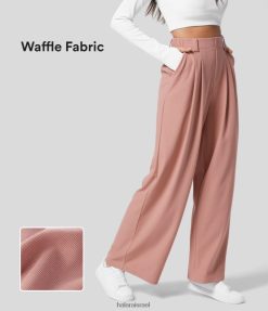 Halara נשים מכנסי עבודה עם מותניים משוכפלים בכיס צד רחב רגליים XX0PF113 הַלבָּשָׁה שיזוף ורד