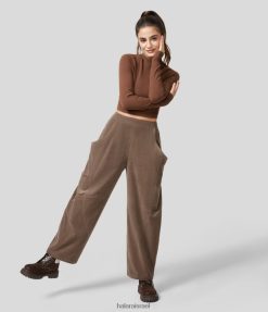 Halara נשים מכנסי קורדרוי בכיס צד עם מותן גבוה קז'ואל רחב XX0PF177 הַלבָּשָׁה חום קקאו