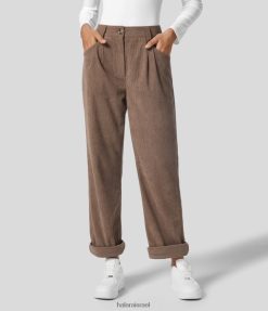 Halara נשים מכנסי קורדרוי בכיס צד עם רוכסן כפתור גבוה XX0PF461 הַלבָּשָׁה חום קקאו