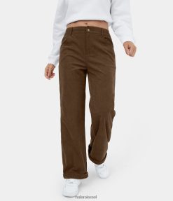 Halara נשים מכנסי קורדרוי עם רוכסן כפתור גבוה בגזרה רחבה XX0PF179 הַלבָּשָׁה עץ שרוף חום