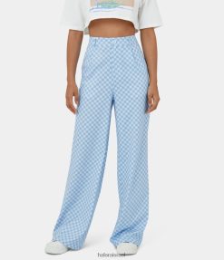 Halara נשים מכנסי קז'ואל משובצים עם כפתור בינוני כיס צד עם רוכסן XX0PF200 הַלבָּשָׁה ריבוע כחול