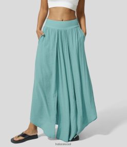 Halara נשים מכנסי קז'ואל עם כיס צד מפוצל בגובה בינוני XX0PF203 הַלבָּשָׁה כחול הנילוס