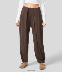 Halara נשים מכנסי קז'ואל עם כפתור מתכוונן בכיס צד מותן גבוה עם צלעות XX0PF451 הַלבָּשָׁה עַרמוֹן