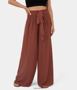 Halara נשים מכנסי קז'ואל עם מותניים גבוהים עם כיס צד קדמי עם רגל רחבה XX0PF459 הַלבָּשָׁה סניטר ברנדי