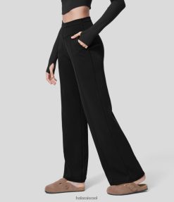 Halara נשים מכנסי קז'ואל עם מותניים גבוהים בצורת V כיס צד רחב XX0PF173 בגדים פעילים שָׁחוֹר