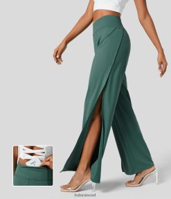 Halara נשים מכנסי קז'ואל עם מותניים מוצלבים גבוהים בכיס אחורי מפוצל ברגליים רחבות XX0PF148 הַלבָּשָׁה אשוח כחול