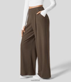 Halara נשים מכנסי קז'ואל עם סריג מצולע בגזרה גבוהה עם כיס צד משוכפל XX0PF169 הַלבָּשָׁה חום אדמתי עבה