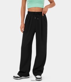 Halara נשים מכנסי קז'ואל עם שרוך גבוה בגזרה גבוהה XX0PF214 הַלבָּשָׁה שָׁחוֹר