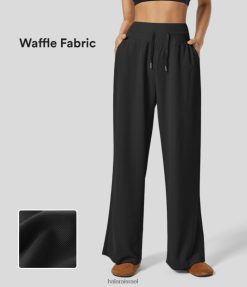 Halara נשים מכנסי קז'ואל עם שרוך מותן גבוה ופל רגליים רחבות XX0PF149 בגדים פעילים שָׁחוֹר