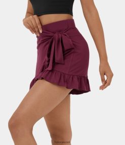 Halara נשים מכנסי קז'ואל קצרים 3.5 אינץ' עם קשירה גבוהה בגזרה. XX0PF1262 הַלבָּשָׁה סגול אדום