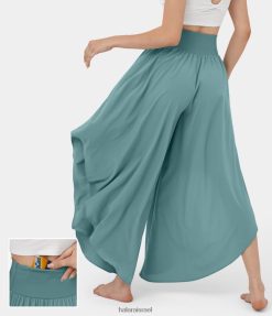 Halara נשים מכנסי ריקוד מהיר יבשים עם רצועת מותן בנשימה קלה, גב גב, פלצו פלצוי סלסול רחב XX0PF128 בגדים פעילים כחול מינרלי