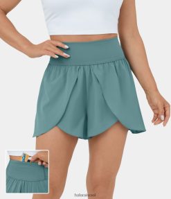 Halara נשים מכנסי ריקוד קצרים 3.5 אינצ''ים עם חגורת מותן גב ורוח זורמת מפוצלת. XX0PF1264 בגדים פעילים כחול מינרלי