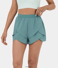 Halara נשים מכנסי ריקוד קצרים עם מותניים גבוהים 2-שכבתיים עם שולי כותרת זורמים ויבשים מהירים 3 אינץ' XX0PF1265 בגדים פעילים כחול מינרלי