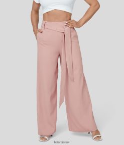 Halara נשים מכנסיים מזדמנים עם מותניים גבוהים וקשור רוכסן בלתי נראה בכיס צד קדמי רחב רגל XX0PF202 הַלבָּשָׁה חול ערב