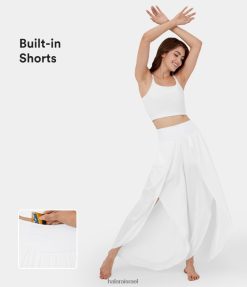 Halara נשים מכנסיים קז'ואל מהירים, 2 ב-1, 2-ב-1, כיס עם רצועת מותן גב ורוזה XX0PF129 בגדים פעילים לבן