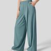 Halara נשים מכנסיים קז'ואל קז'ואל מהיר מותניים מרוכז בנשימה גבוהה עם כיס צד רחב רגל זורחת מוצק XX0PF136 הַלבָּשָׁה כחול אבן