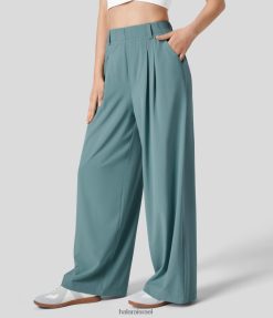 Halara נשים מכנסיים קז'ואל קז'ואל מהיר מותניים מרוכז בנשימה גבוהה עם כיס צד רחב רגל זורחת מוצק XX0PF136 הַלבָּשָׁה כחול אבן
