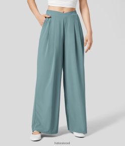 Halara נשים מכנסיים קז'ואל קז'ואל מהירים יבשים בצורת V בצורת כיס צד רחב רוחב רגליים XX0PF229 הַלבָּשָׁה כחול אבן