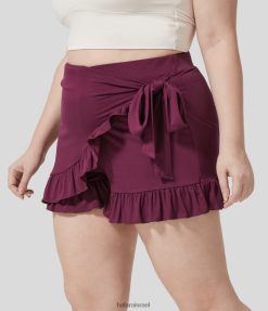 Halara נשים מכנסיים קצרים בגודל 3.5 אינץ' עם קשירה גבוהה בגזרה גבוהה. XX0PF1271 תחתונים סגול אדום