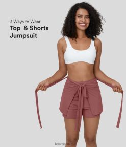 Halara נשים מכנסיים קצרים קז'ואל שוטפים בגזרה אחת בחזית קשירה גבוהה XX0PF1267 הַלבָּשָׁה ורד בהיר אדום