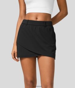 Halara נשים מכפלת מוצלבת בגובה בינוני כיס צד 2 ב-1 חצאית מיני גולף יבשה מהירה XX0PF620 בגדים פעילים שָׁחוֹר