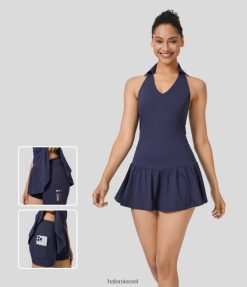 Halara נשים מכפלת סלסולים ללא גב כיס 2 חלקים מיקרו מהיר יבש גולף שמלה אקטיבית-כיס טי גולף XX0PF907 בגדים פעילים סגול שחר