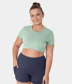 Halara נשים מכפלת קטיפה מוצלבת softlyzero קצוצה בגודל פלוס ספורט יוגה XX0PF1942 בגדים פעילים ירוק עדין