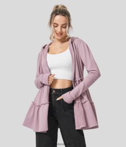 Halara נשים מעיל כותנה קז'ואל קז'ואל מז'קט קז'ואל צדדי עם שרוך עם קפוצ'ון XX0PF2056 הַלבָּשָׁה סגול אדמונית