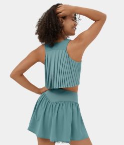 Halara נשים ניגודיות צווארון רוחב רוח קפלים קצוצים גופייה קז'ואל מהירה יבשה XX0PF1752 בגדים פעילים אַרקטִי