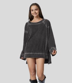 Halara נשים סווטשירט כותנה מזדמן בכביסה נמוכה XX0PF2026 הַלבָּשָׁה מְקוֹרִי