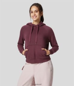 Halara נשים סווטשירט כותנה מזדמן בכיס קנגורו שרוך עם קפוצ'ון XX0PF1987 הַלבָּשָׁה מהגוני אדום