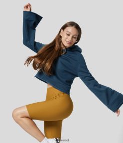 Halara נשים סווטשירט כותנה מזדמן עם שרוולי קפוצ'ון עם קפוצ'ון XX0PF2024 הַלבָּשָׁה כחול מיוליקה