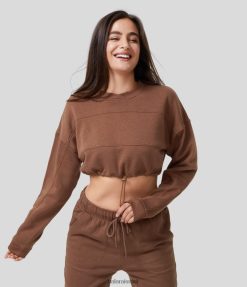 Halara נשים סווטשירט כותנה קצוץ עם שרוול ארוך שרוול ארוך XX0PF1964 הַלבָּשָׁה חוּם אֲדַמדַם